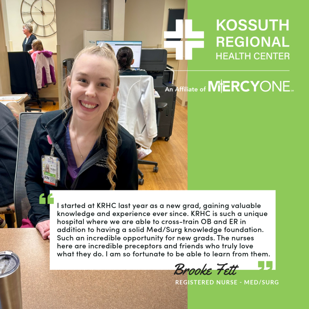 recruitment graphic for Kossuth Regional Health Center in Algona, IA