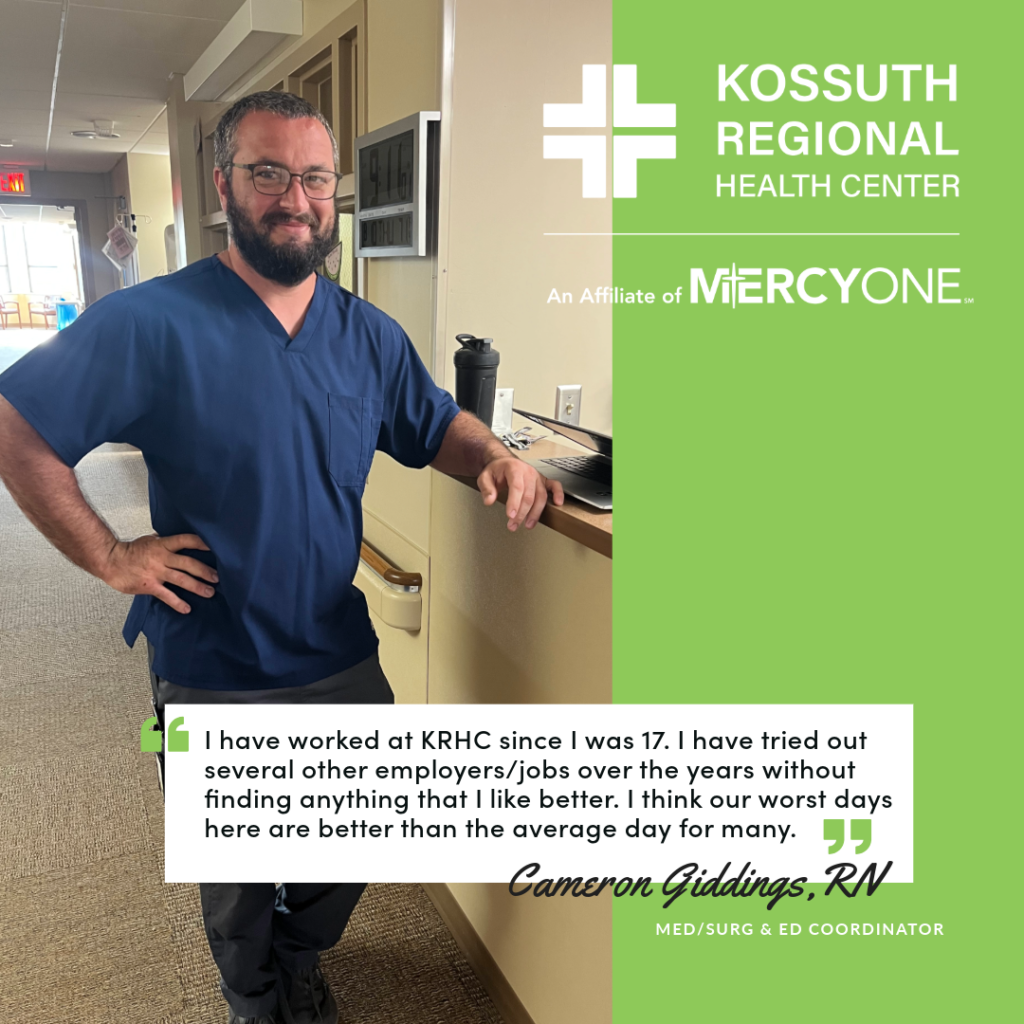 recruitment graphic for Kossuth Regional Health Center in Algona, IA