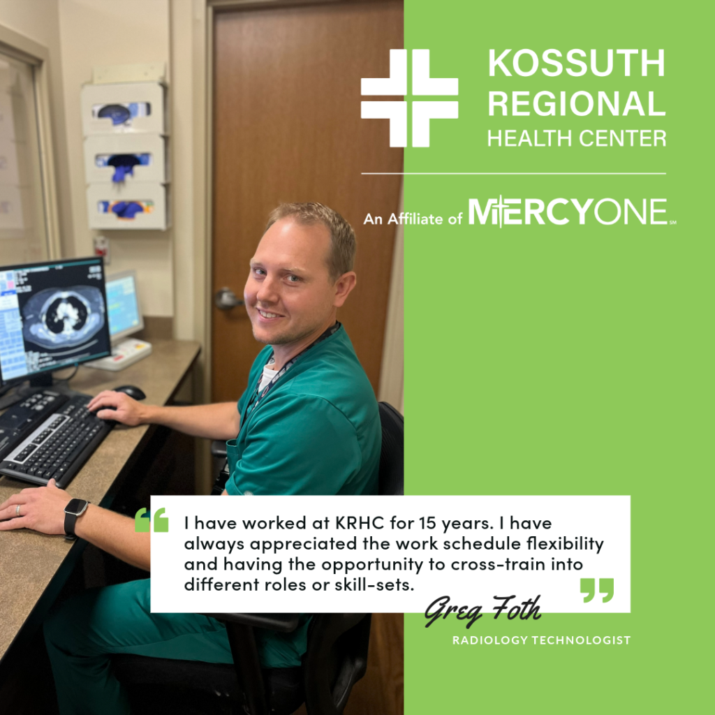 recruitment graphic for Kossuth Regional Health Center in Algona, IA