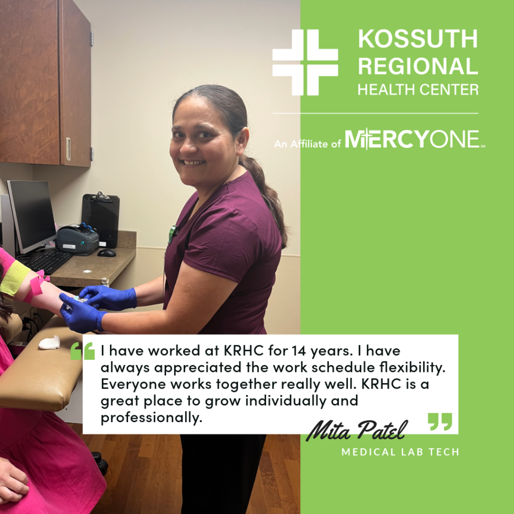 recruitment graphic for Kossuth Regional Health Center in Algona, IA